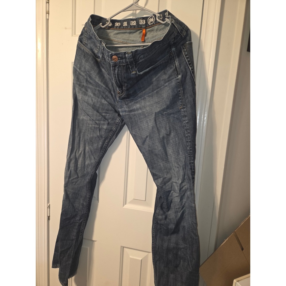 Earnest Sewn Hutch Mens Straight Leg Jeans Blue Worn Rigid Denim Size 34